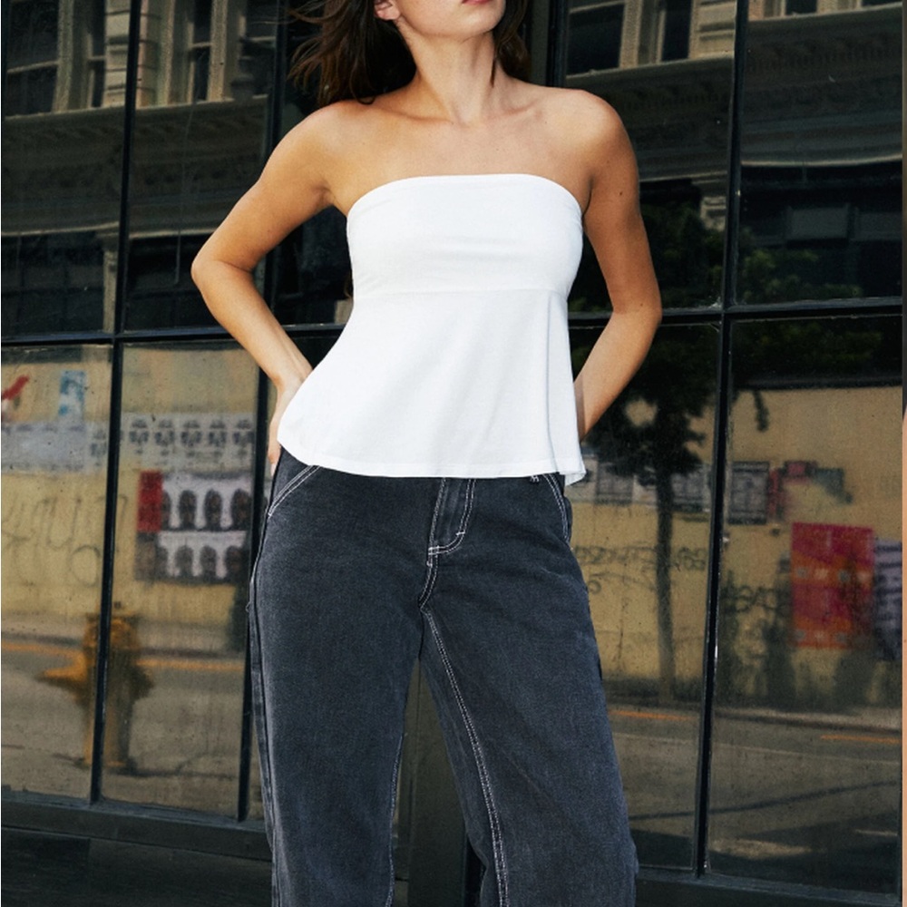 Brandy Melville White Strapless Babydoll Top